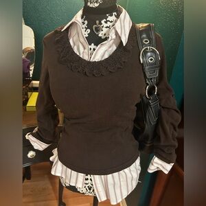 Ralph Lauren Chocolate Brown Sweater with Ruffled Neck Detail